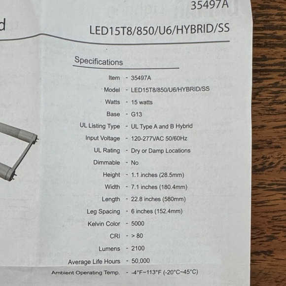 Damar White LED 15T8/850/U6/HYBRID/SS Tube Light - Picture 3 of 9